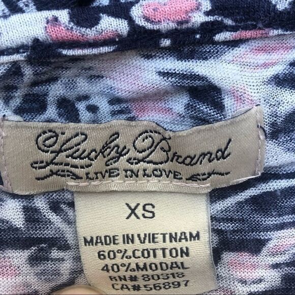 LUCKY BRAND PINK BLUE PAISLEY MIXED FLORAL PRINT 3/4 SLEEVES FLOWY TOP SIZE XS - Picture 3 of 4